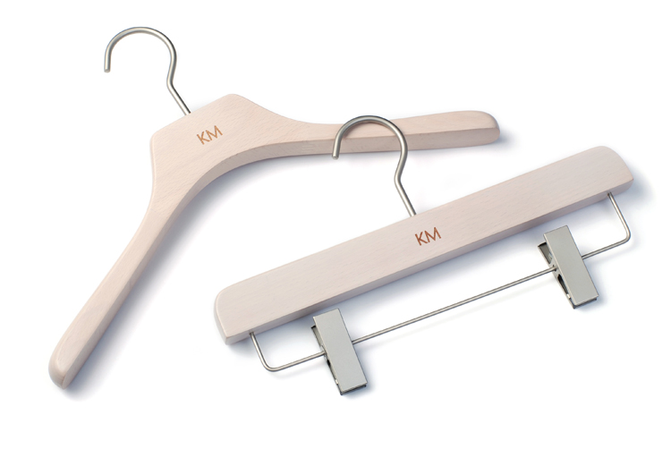 Wash Grey Wood Hangers with nickel clips and hook
