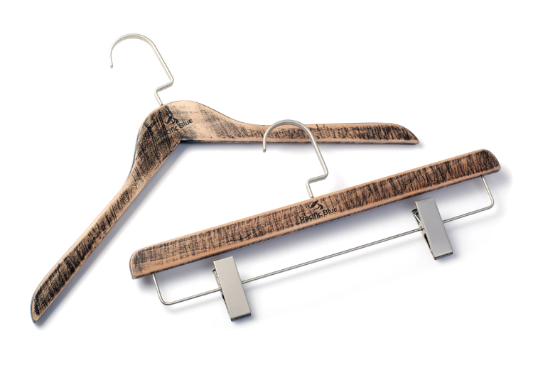 wooden antique printed hangers with flat hook