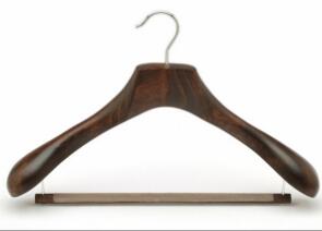 Heavy Duty Antique Wood Coat Hanger with Flocked Round Bar
