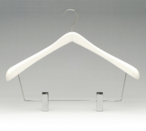 Long Wire White Wood Suit Hanger with Clips for Pants