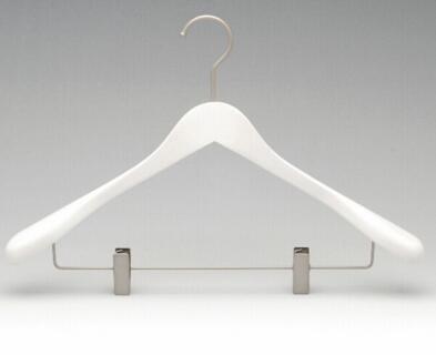 Big Shoulder Wood White Hanger with Nickel clips