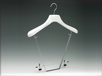 Custom White Wooden Suit Hanger with Clips
