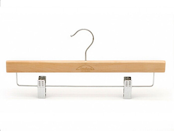 natural wooden pants hanger with chrome clips