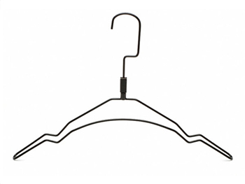 Special shape black metal wire hanger with notches on shoulder