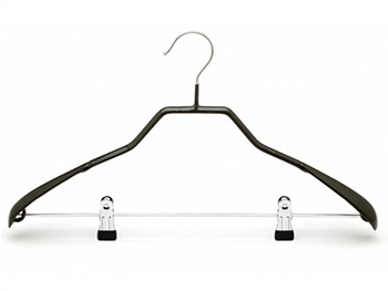 Black PVC Coated Heavy Duty Metal Hanger with PVC Coated End Clips