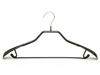 Black PVC Metal Clothing Hanger with Wide Shoulder