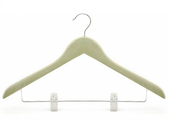 green velvet clothes hanger with clips