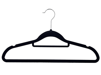 Durable Anti-Slip Velvet Hanger Black with Tie and Pants Bar