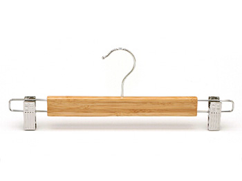 Bamboo trouser hanger with chrome clips