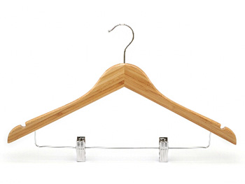 Natural Bamboo Stick Clothes Hangers with chrome clips