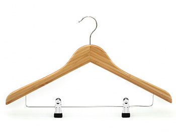 Natural bamboo suit hanger with clips