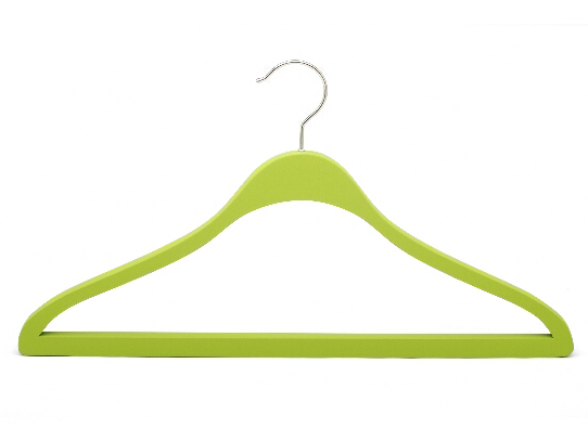 green rubber coated clothes hanger with square bar