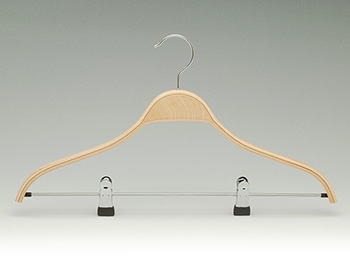 Flat body plywood suit hanger with PVC coated clips