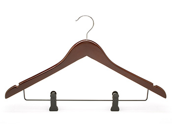 Dark Mahogany Wooden Cloth Hanger with Black Clips