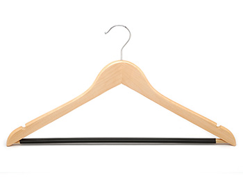 Natural Color Wooden Hanger with Black Anti-slip Bar 