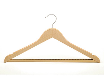Curved body Wooden Suit Hanger with Trouser Grip Bar