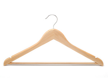 Solid Natural Finish Wooden Suit Hanger with Non-slip Pant Bar