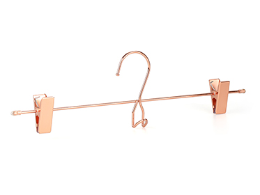 Luxury Adult Rose Gold Shiny Metal Wire Heavy Duty Non Slip Slack Skirt Pant Hanger with Adjustable Clips