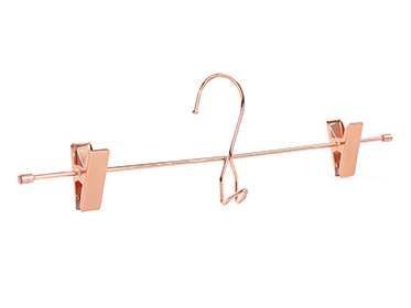  Shiny Rose Gold Flat Clips Metal Wire Slacks /Pants/ Skirt Hanger with Extra Accessory Hook 