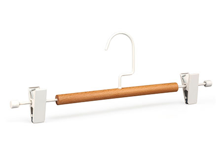 New Special Hook White Metal Trouser Skirt Hanger with Natural Color Beech Wood Tube Decoration