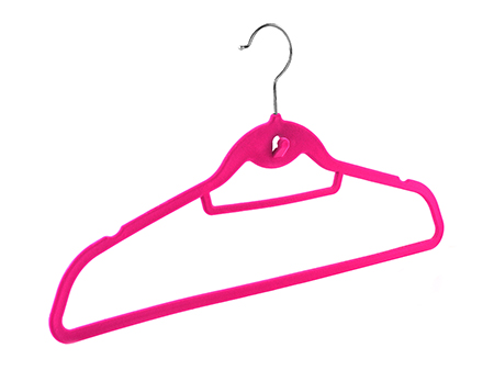 Ultra thin Slim-Line Space Saving Non-Slip Pink Velvet Cascading Hook Hanger with Notches and Tie Bar