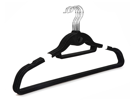 5 Pack Ultra thin Non-Slip Black Velvet Cascading Hook Hangers with Notches and Tie Bar
