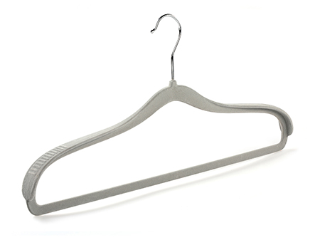 New Design Non-Slip Shoulder Thick Grey Velvet Coat Hanger with Pant Bar
