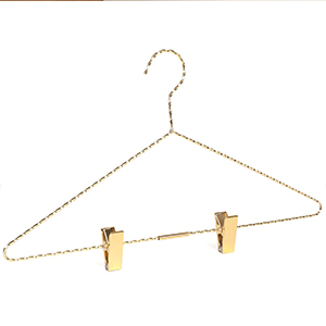 Premium Shiny Gold Metal Wire Cloth Hanger with Gold Clips 