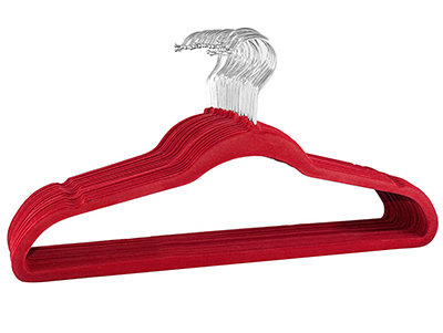 Multi Purpose Space Saver Red Non-slip Velvet Flocking Hangers with Logo