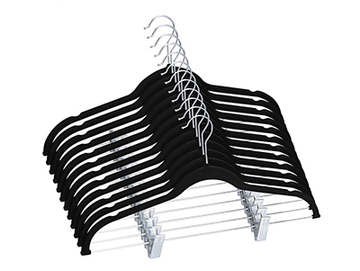 Boutique Slim Non Slip Black Velvet Coat Hangers with Pant Clips