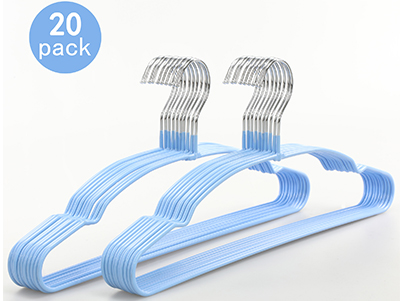 Blue PVC Coated Non-slip Metal Wire Hangers for Shirt 