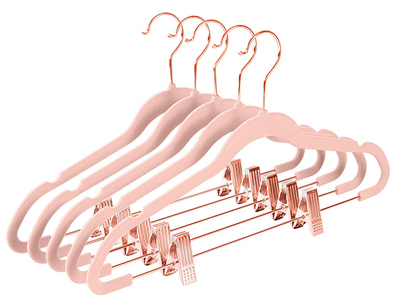 Premium Ultra Thin Heavy Duty Hangers Closet Rack Velvet Pink Hanger with Clips