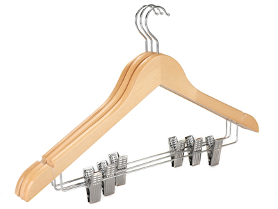 Wholesale Collection Skirt Clamp Natural Wooden Suit Hangers with Clips
