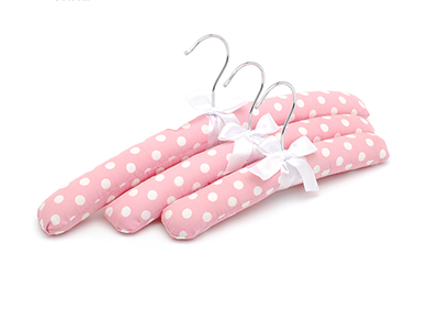 Adult and Kids White Dot Pattern Pink Fabric Coated Hangers