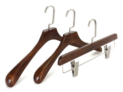 Luxury Wooden Garment Antique Clothes Hanger with Nickel Hook and Clips 
