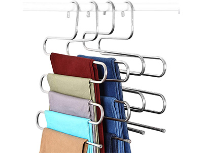 S Type 5 Layers Stainless Steel Metal Pants Hangers Closet Organizer