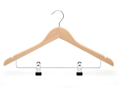 Standard Natural Wooden Clothes Hanger with Clips