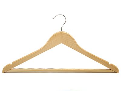 Natural Solid Wood Hanger with Non-Slip Pants Bar