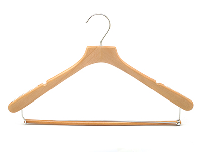 Durable Non-Slip Shoulder Wood Suit Hanger with Locking Bar
