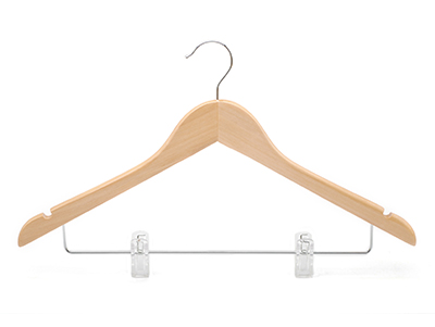 Grade A Solid Wood Natural Color Wooden Hangers with Plastic Clips