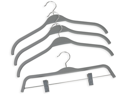 Laminated Hanger Grey Clothes Pants Hanger With Clips