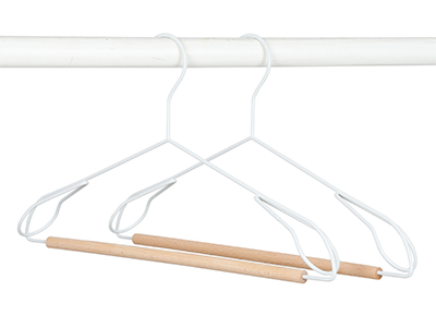 White Wire Metal Wide Shoulder Clothing Hanger with Wood Bar