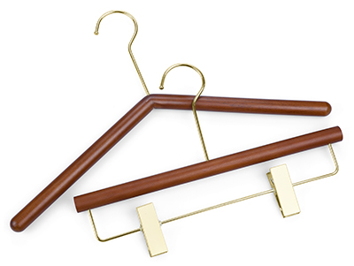 Fashion Shop Customized Wooden Clothes Hanger with Gold Accessories