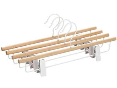 Beech Wood Pants Dress Hangers Bottom Hanger with 2 Adjustable Clips