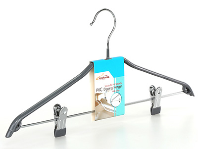 Gray PVC Coating Non Slip Metal Sweater Hanger with Pants Clips