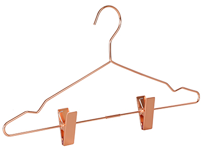Strong rose gold metal wire coat hanger Stainless Steel clothes hanger with clips
