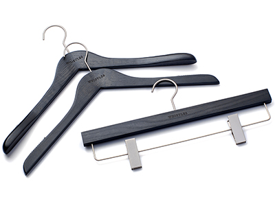 High End Wash Black Finish Wood Clothes Hangers for Branded and Retail