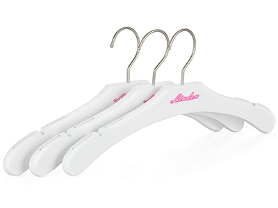 Smooth White Premium Solid Wood Shirt Dress Hangers with Rubber Stripe