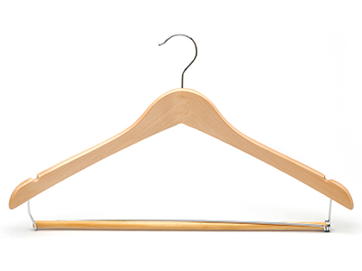 Office Usage Suits Clothing Type Natural Color Wooden Clothes Hanger with Locking Bar