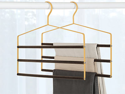 3-Layers Multifunctional Space Saving Storage Metal Wood Pants Hangers With Velvet Bar